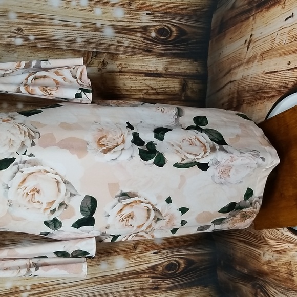 Calvin Klein Light Pink Floral Print Women's Sz. 4 3/4 Sleeve Zip-Up Dress - Picture 4 of 9